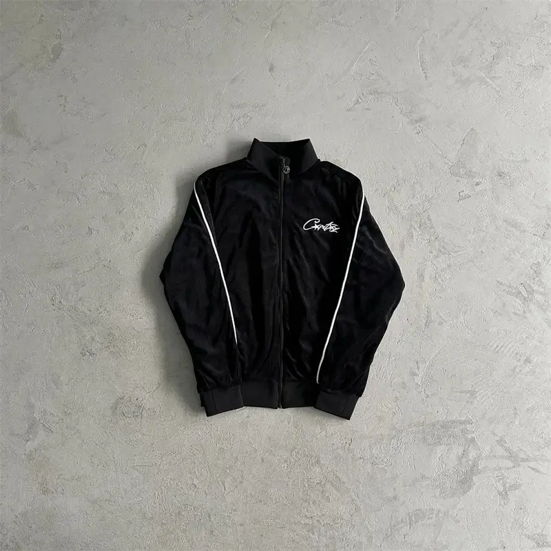Corteiz Tracksuit Top — Black velvet top with a white label colorway — Joyagoo Spreadsheet photo