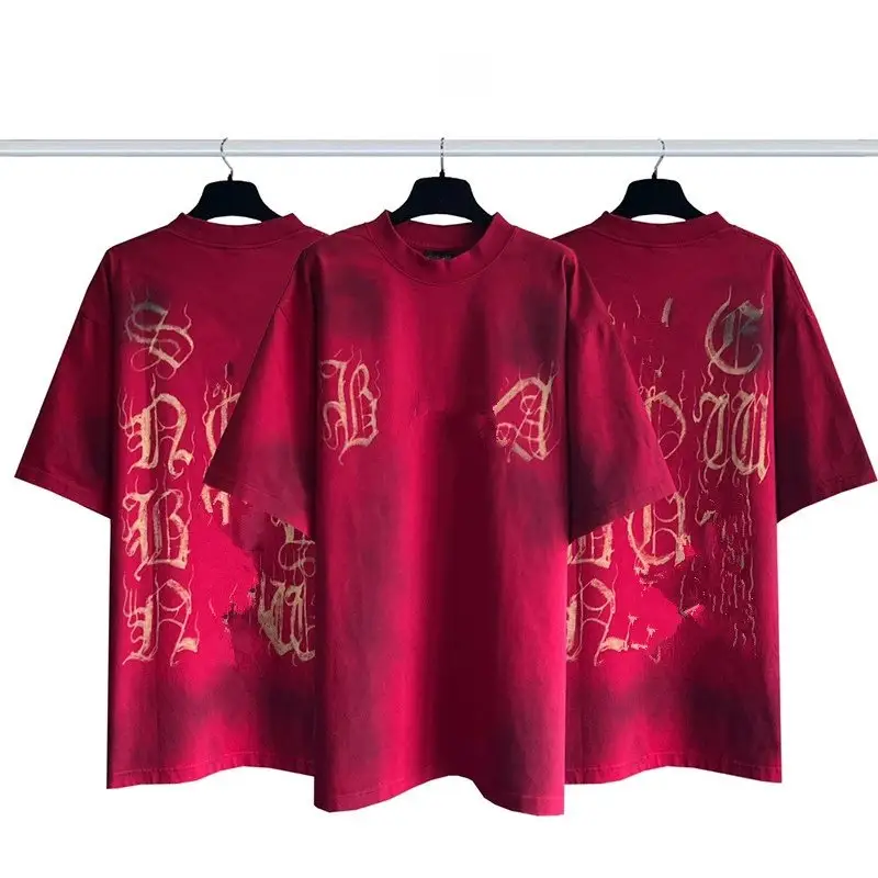 Balenciaga Tees — Sanskrit cement front and back hand painted graffiti red colorway — Joyagoo Spreadsheet photo