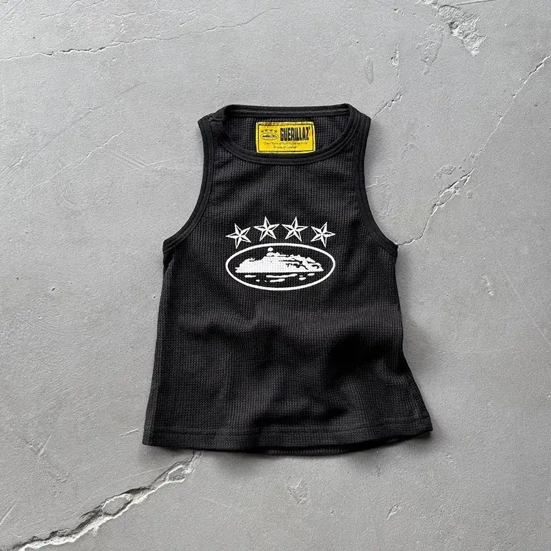 Corteiz Sleeveless Garment T-Shirt — 4 star print/black colorway — Joyagoo Spreadsheet photo