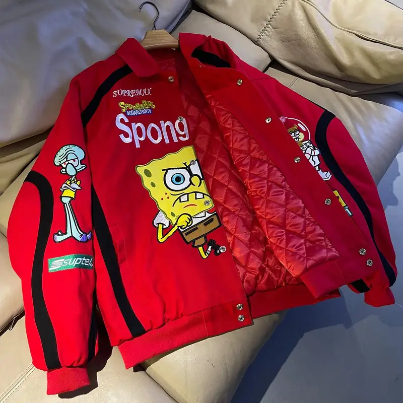 Supreme SpongeBob SquarePants Jeff Hamilton Racing Jacket — Red – Cotton-lined, thickened style colorway — Joyagoo Spreadsheet photo