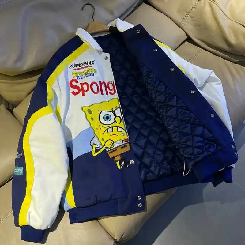 Supreme SpongeBob SquarePants Jeff Hamilton Racing Jacket — White-Cotton-Padded Thickened Style colorway — Joyagoo Spreadsheet photo