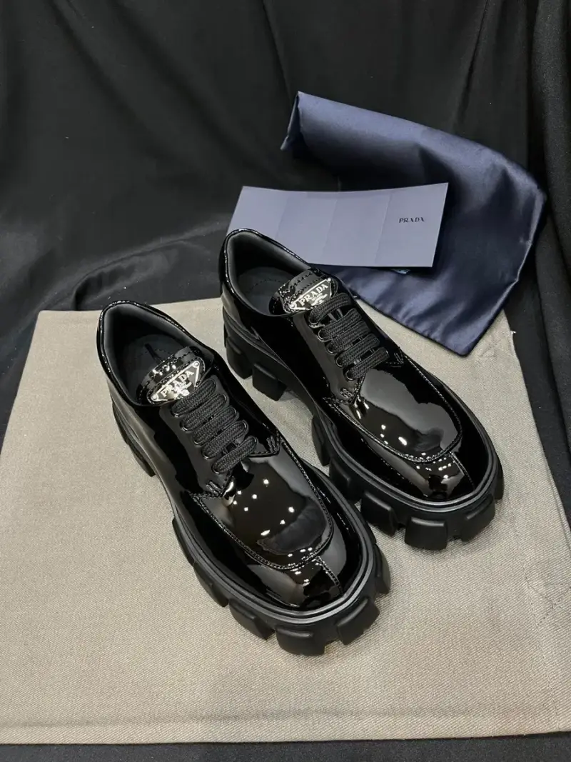 Prada Monolith Patent Leather Lace-Up Shoes — Black colorway — Joyagoo Spreadsheet photo