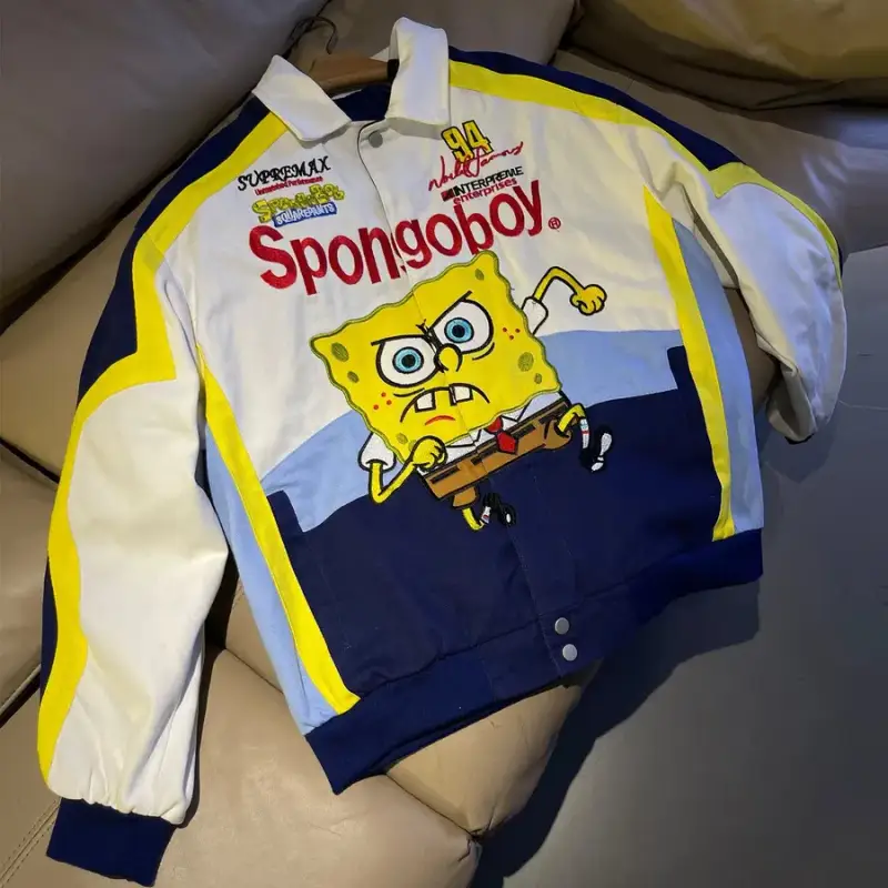 Supreme SpongeBob SquarePants Jeff Hamilton Racing Jacket — White-Spring/Autumn Style colorway — Joyagoo Spreadsheet photo