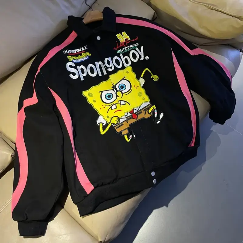 Supreme SpongeBob SquarePants Jeff Hamilton Racing Jacket — Black-Spring and Autumn colorway — Joyagoo Spreadsheet photo