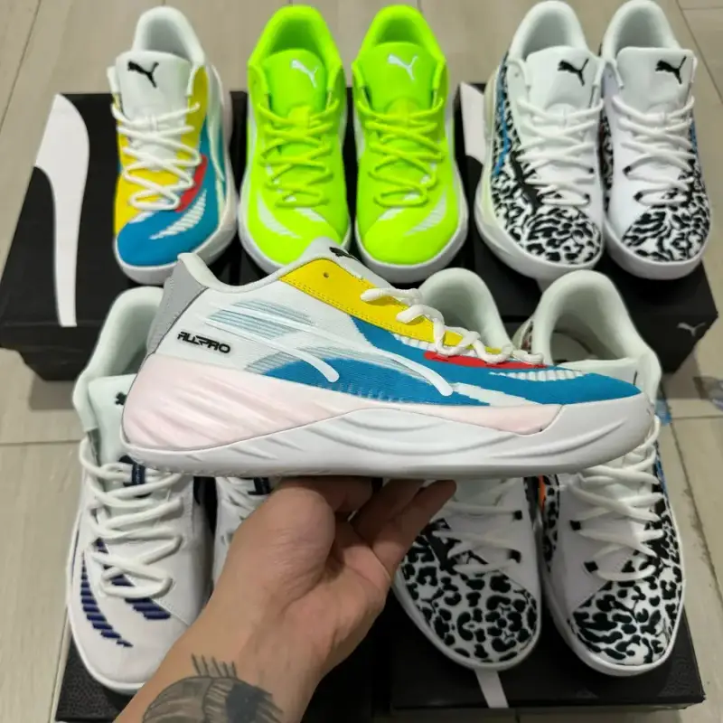 Puma All-Pro Basketball Shoes — White Blue Yellow colorway — Joyagoo Spreadsheet photo