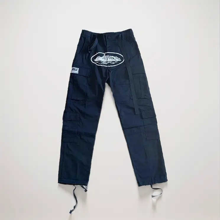 Corteiz Classic Cargo 5 Stars Black White Logo Pants — white printed white patch colorway — Joyagoo Spreadsheet photo