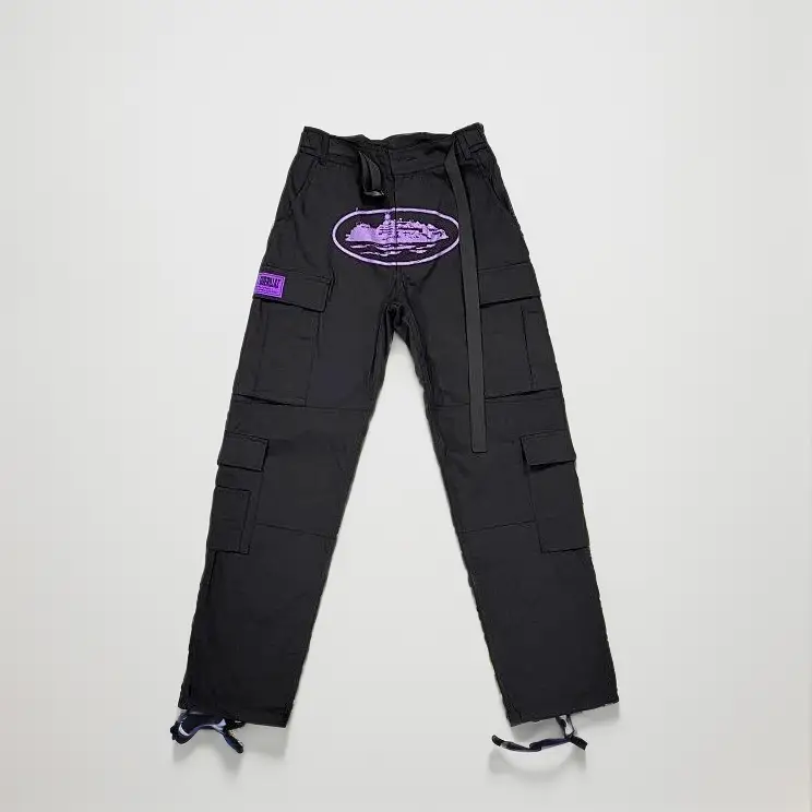 Corteiz Classic Cargo 5 Stars Black White Logo Pants — purple print colorway — Joyagoo Spreadsheet photo