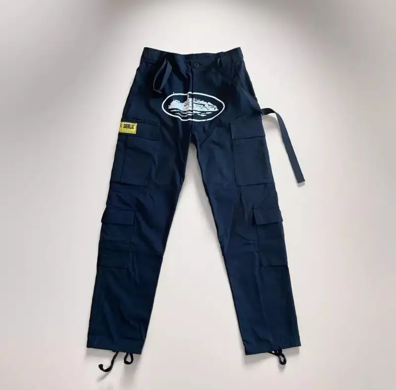 Corteiz Classic Cargo 5 Stars Black White Logo Pants — White printed yellow patch colorway — Joyagoo Spreadsheet photo