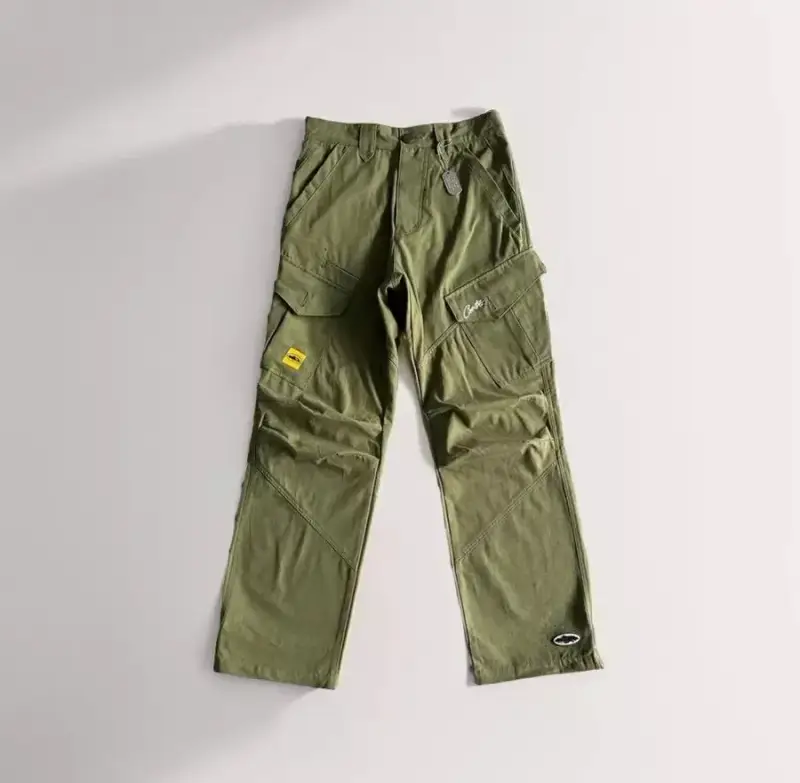 Corteiz Classic Cargo 5 Stars Black White Logo Pants — Army Green Slant Pocket colorway — Joyagoo Spreadsheet photo
