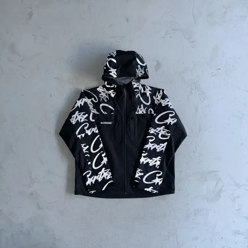 Corteiz Pink Windbreaker with Monogram on Sleeves — black colorway — Joyagoo Spreadsheet photo
