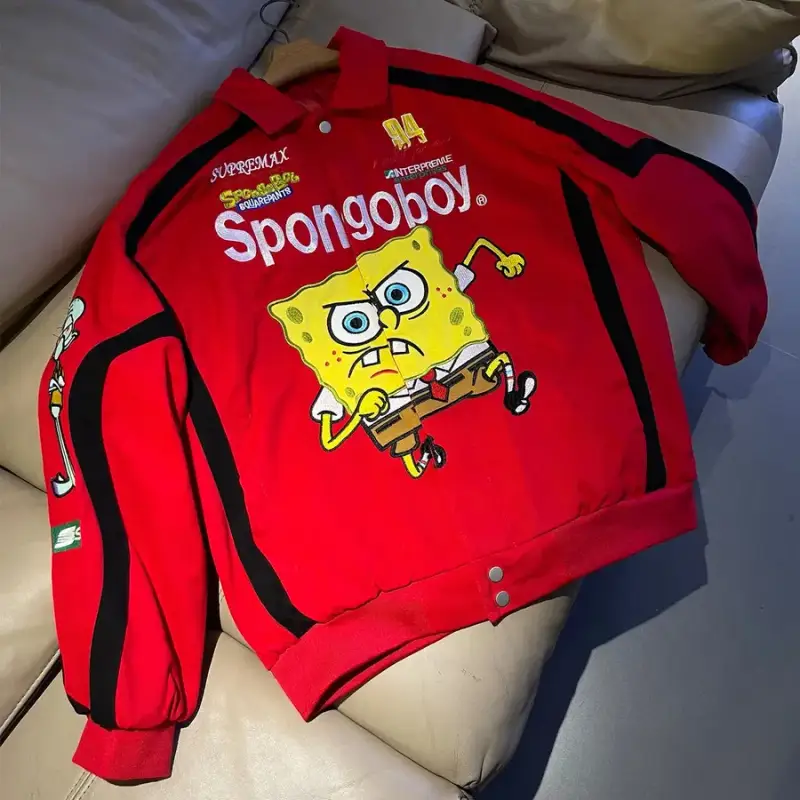Supreme SpongeBob SquarePants Jeff Hamilton Racing Jacket — Red-Spring/Autumn Style colorway — Joyagoo Spreadsheet photo