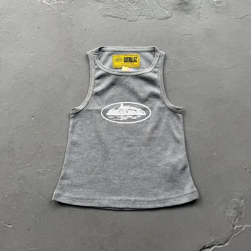 Corteiz Sleeveless Garment T-Shirt — Island print/gray colorway — Joyagoo Spreadsheet photo